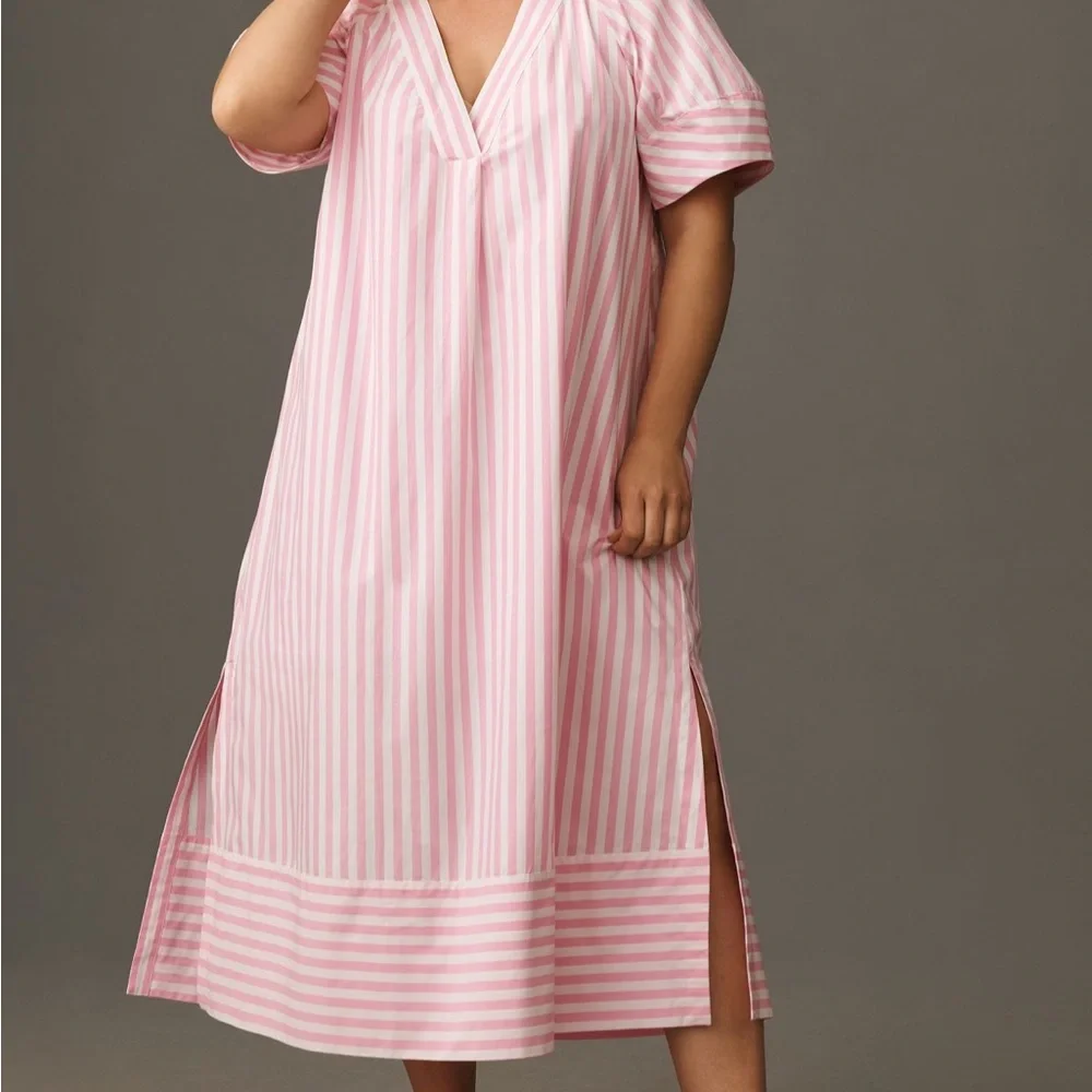 Anthropologie Maeve Pink & White Striped Dress size L - Picture 5 of 10